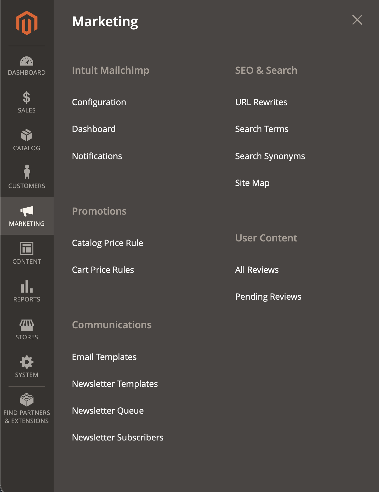 The Intuit Mailchimp menu under Marketing