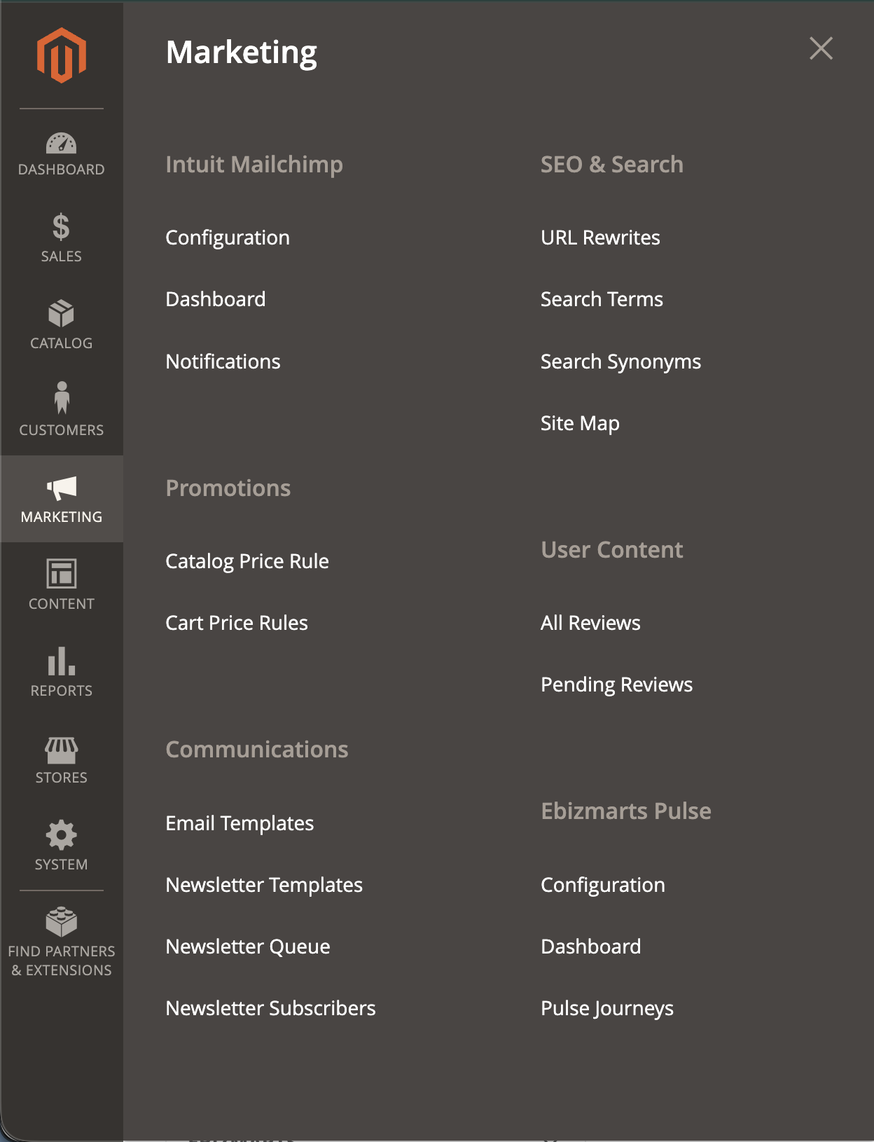 The Intuit Mailchimp menu under Marketing