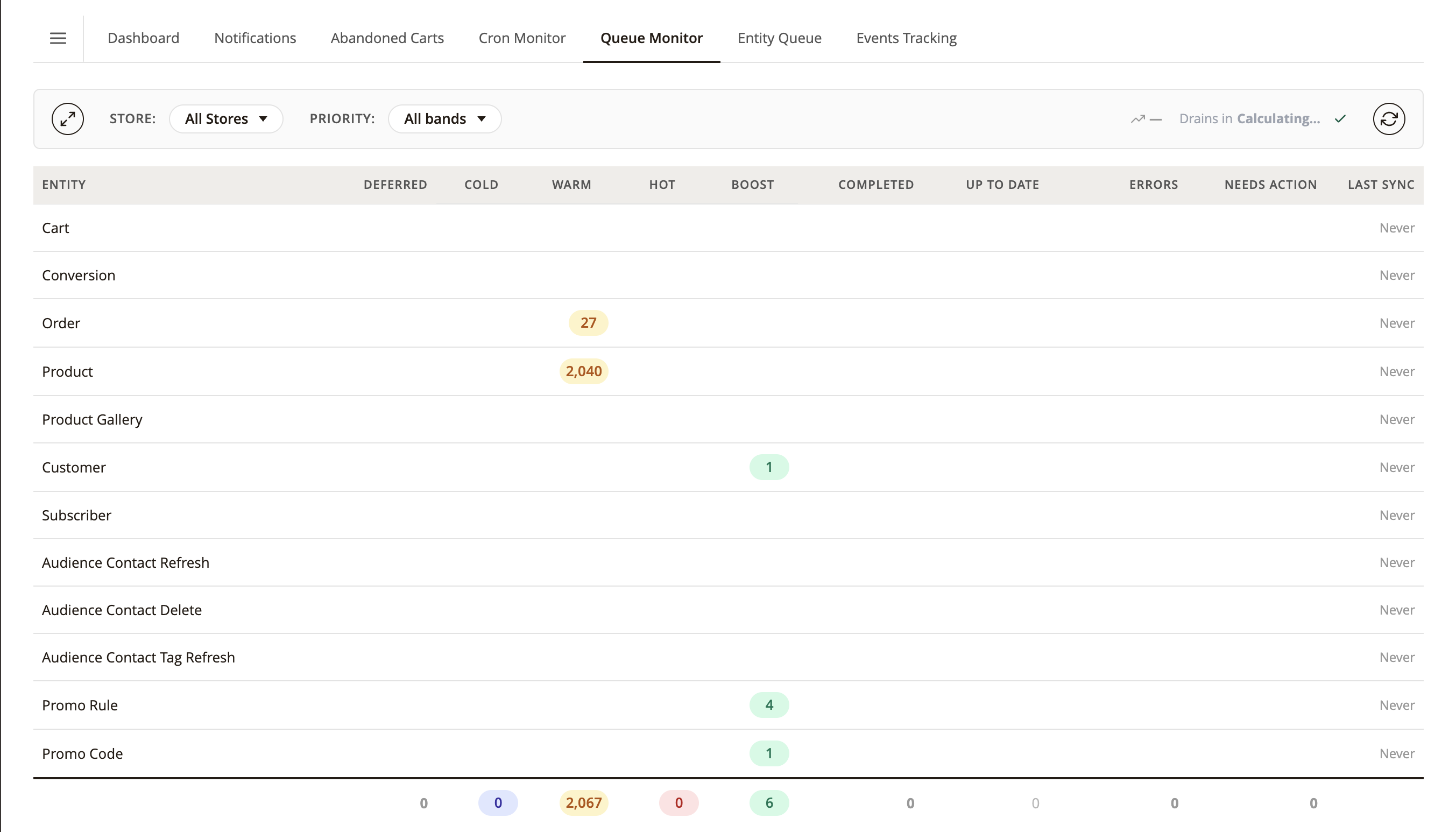 The Queue Monitor: records by type with their status